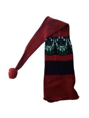 Vintage Christmas Knit Elf Hat With Pompom Eagle KNitted Design 1970's Hippy 42"